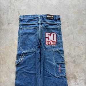 Baggy 50 Cent Wide Leg Jnco Styl Embroidered Denim Y2k Vintage Jeans 32x31